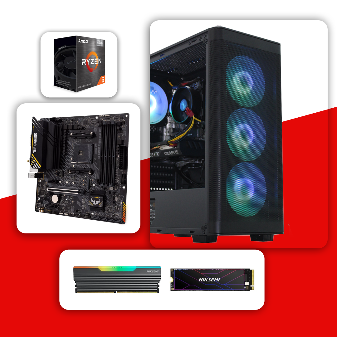 PC AMD RYZEN 5 5600GT – BOARD ASUS TUF GAMING A520M WIFI – FUENTE 600W 80 PLUS BRONCE – DDR4 16GB 3200MHz RGB- SSD M.2 512GB – CHASIS CL-X19 – 4 FANS